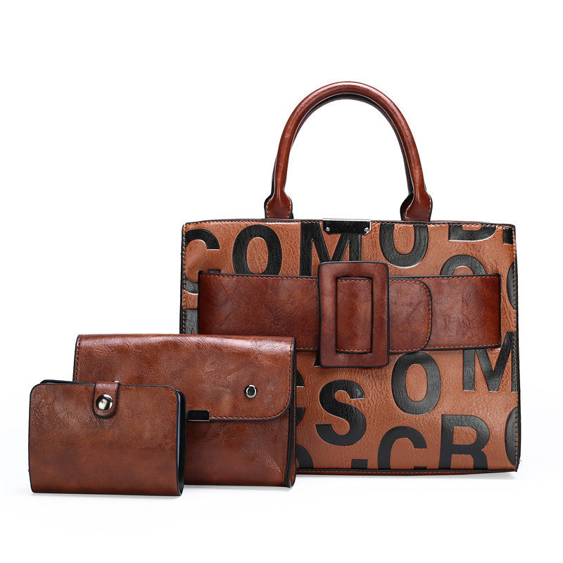Embossed letters one-shoulder three-piece mother and daughter bag - Bellarte Enchanté Embossed letters one-shoulder three-piece mother and daughter bag